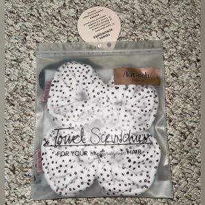 NWT Kitsch 2 Pack Towel Scrunchie Black and White Dots